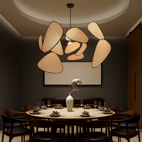 Postmodern LED lustres de plafond feuille grille rurale fait à la main en rotin suspension lumière maison salon chambre Art décor suspension lampe - vue 2 sur 25