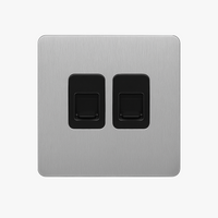 Prise double RJ45 en acier gris clair brossé bords arrondis