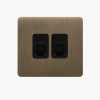 Prise double RJ45 en acier gris vieilli brossé bords arrondis