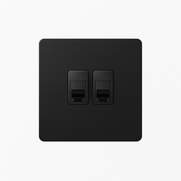 Prise double RJ45 en acier noir mat bords arrondis