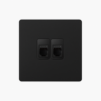 Prise double RJ45 en acier noir mat et doré bords arrondis