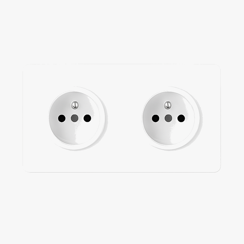 Prise électrique double en acier blanc mat bords arrondis
