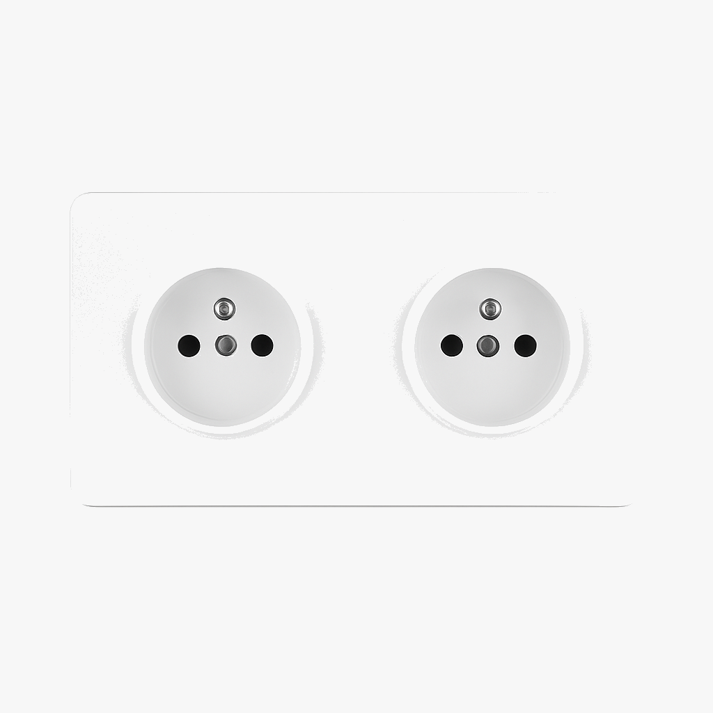 Prise électrique double en acier blanc mat bords arrondis
