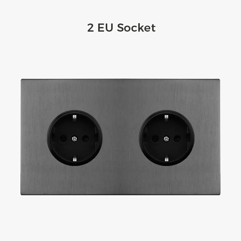 Prise électrique double en acier gris foncé brossé