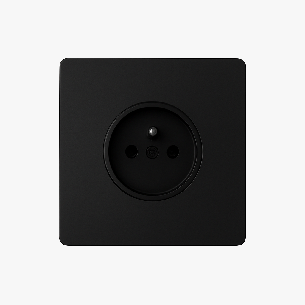Prise électrique en acier noir mat bords arrondis