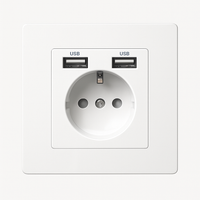 Prise électrique et double USB en acier blanc mat bords arrondis