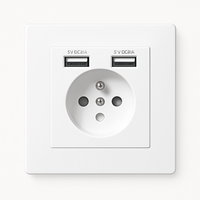 Prise électrique et double USB en acier blanc mat bords arrondis