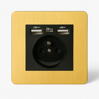 Prise électrique et double USB en acier doré brossé bords arrondis