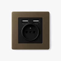 Prise électrique et double USB en acier gris vieilli bords arrondis