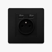 Prise électrique et double USB en acier noir mat bords arrondis