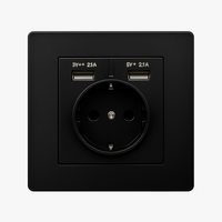 Prise électrique et double USB en acier noir mat bords arrondis