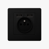 Prise électrique et double USB en acier noir mat bords arrondis