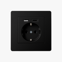 Prise électrique et double USB et USB type C (Europe) en acier noir mat bords arrondis