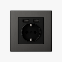 Prise électrique et double USB (Europe) en acier gris foncé brossé