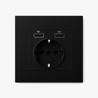 Prise électrique et double USB type C (Europe) en acier noir mat