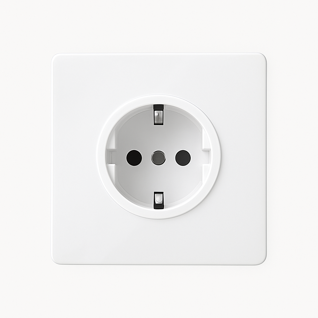 Prise électrique (Europe) en acier blanc mat bords arrondis