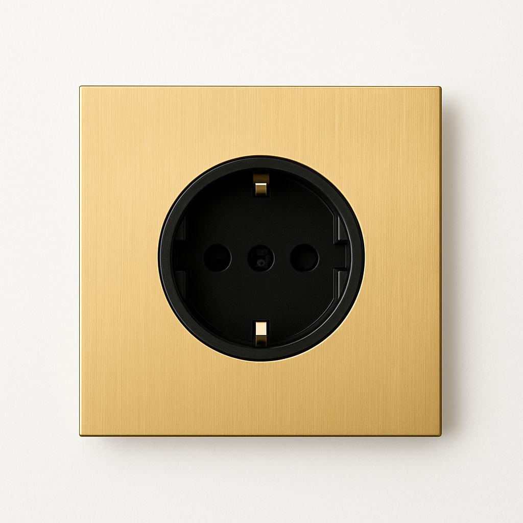 Prise électrique (Europe) en acier doré brossé