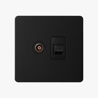 Prise TV et RJ45 en acier noir mat bords arrondis