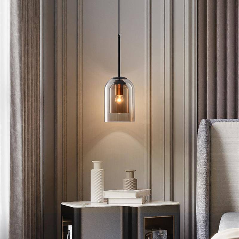 Suspension design tube arrondi double verre fumé - vue 5 sur 9