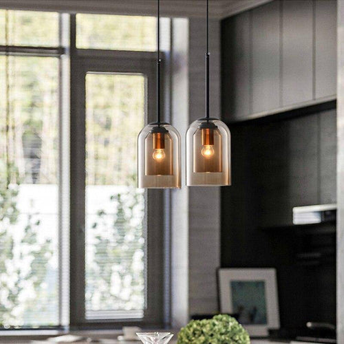 Suspension design tube arrondi double verre fumé - vue 7 sur 9