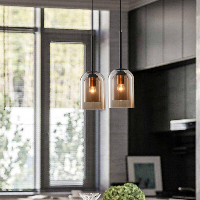 Suspension design tube arrondi double verre fumé - vue 6 sur 9