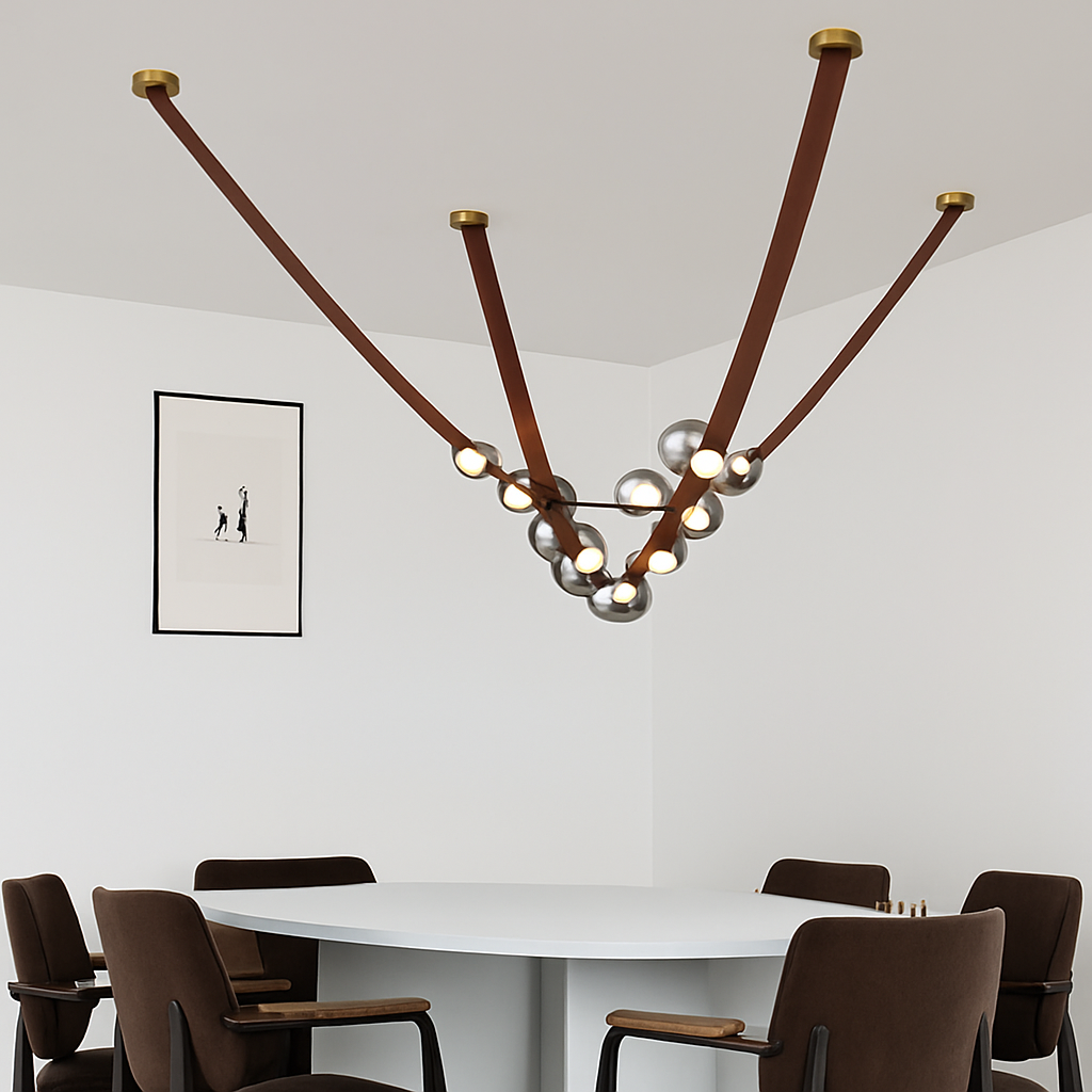 sandyha lustre led en cuir design suspension éclairage décoration - vue 3 sur 12