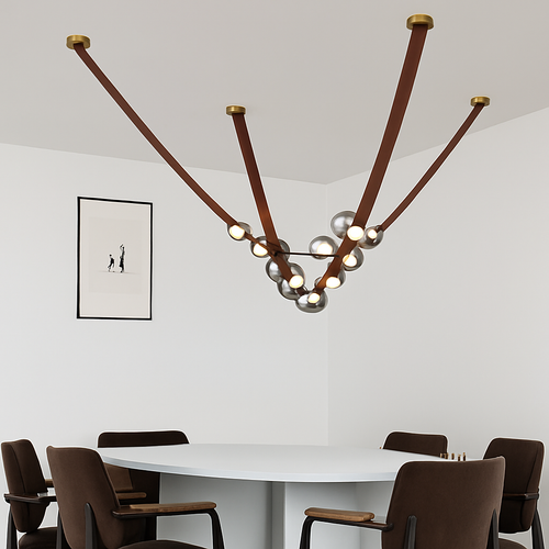 sandyha lustre led en cuir design suspension éclairage décoration - vue 3 sur 12
