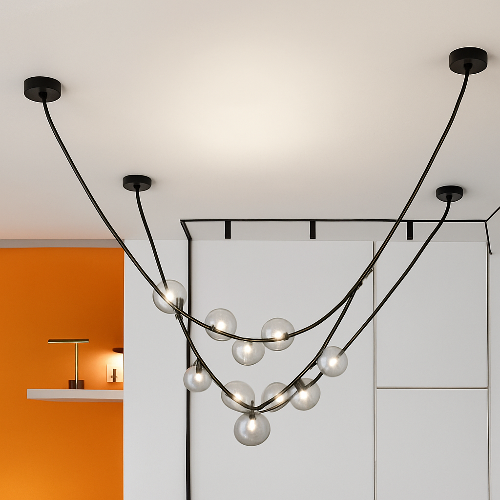 sandyha lustre led en cuir design suspension éclairage décoration - vue 4 sur 12