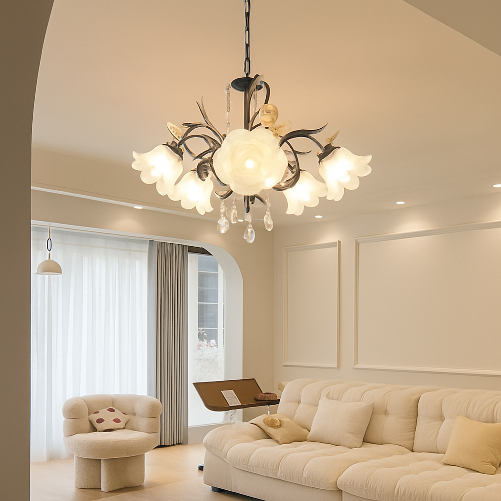 SANDYHA moderne suspension lumières français pastorale fleurs verre cristal Lustre salon salle à manger décor à la maison Lustre Design Luxe - vue 2 sur 12