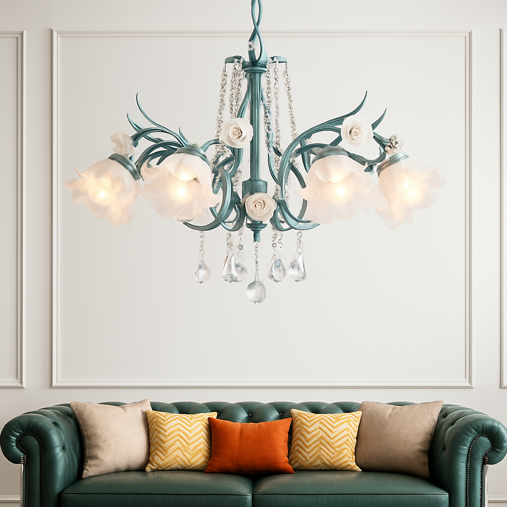 SANDYHA moderne suspension lumières français pastorale fleurs verre cristal Lustre salon salle à manger décor à la maison Lustre Design Luxe - vue 3 sur 12