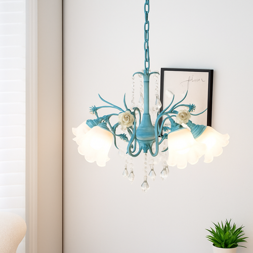 SANDYHA moderne suspension lumières français pastorale fleurs verre cristal Lustre salon salle à manger décor à la maison Lustre Design Luxe - vue 5 sur 12