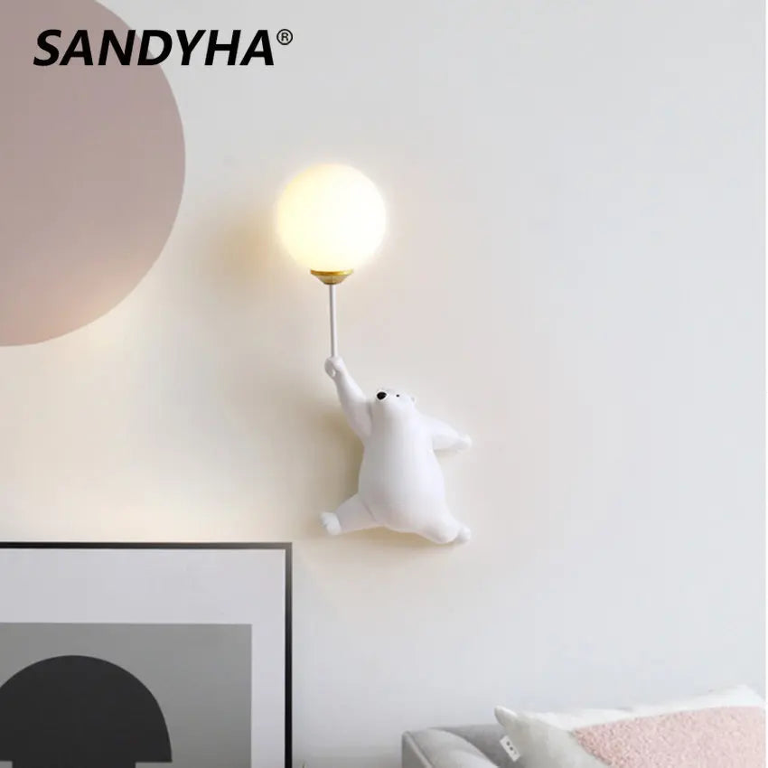 SANDYHA ours applique murale LED lampe chambre d'enfants lune boule lumières enfants fille chambre chevet décor à la maison couloir pépinière appliques