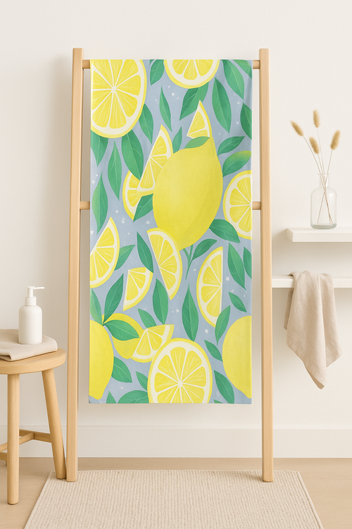 serviette de plage microfibre séchage rapide motif citron - vue 3 sur 3