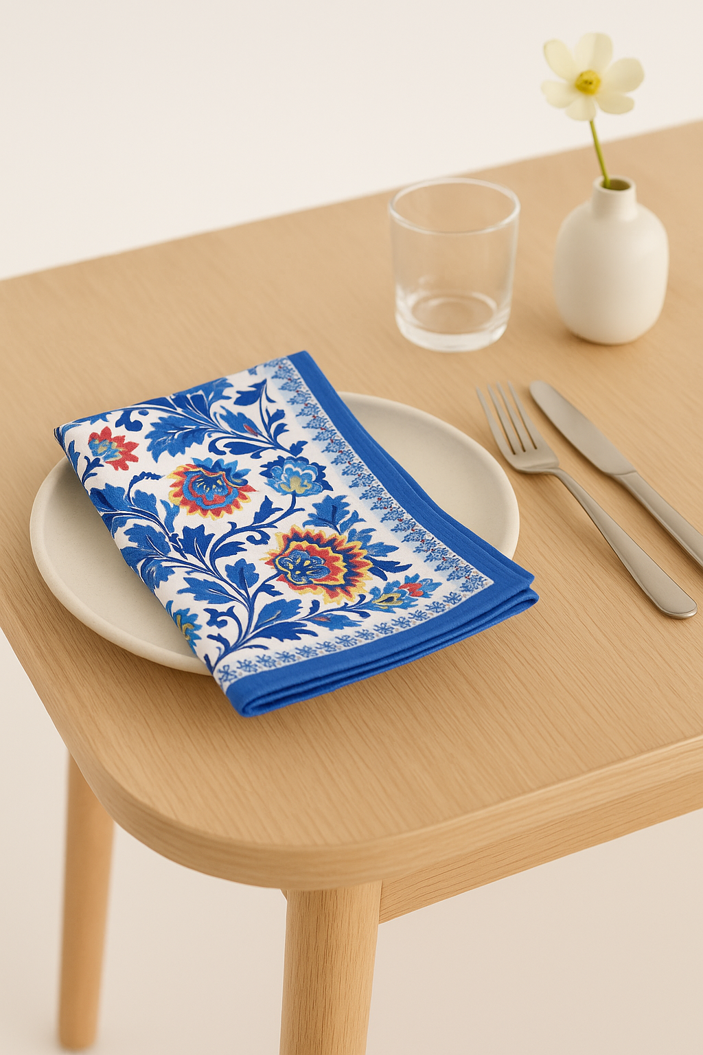 Serviette de table coton brodé fleurs lot dix - vue 3 sur 3
