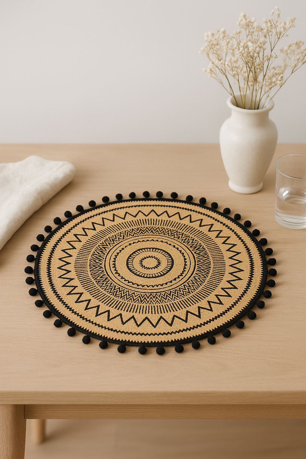 Set de table bambou tressé pompons style champêtre - vue 2 sur 2