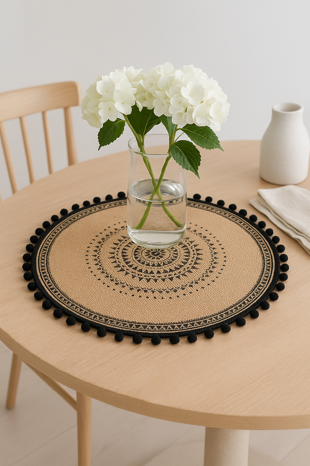 Set de table bambou tressé pompons style champetre - vue 2 sur 2