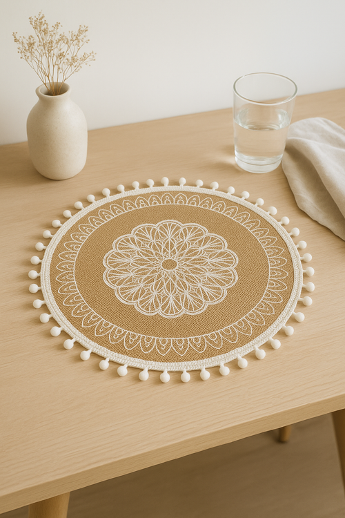 Set de table bohème en bambou tissé pompons - vue 2 sur 2