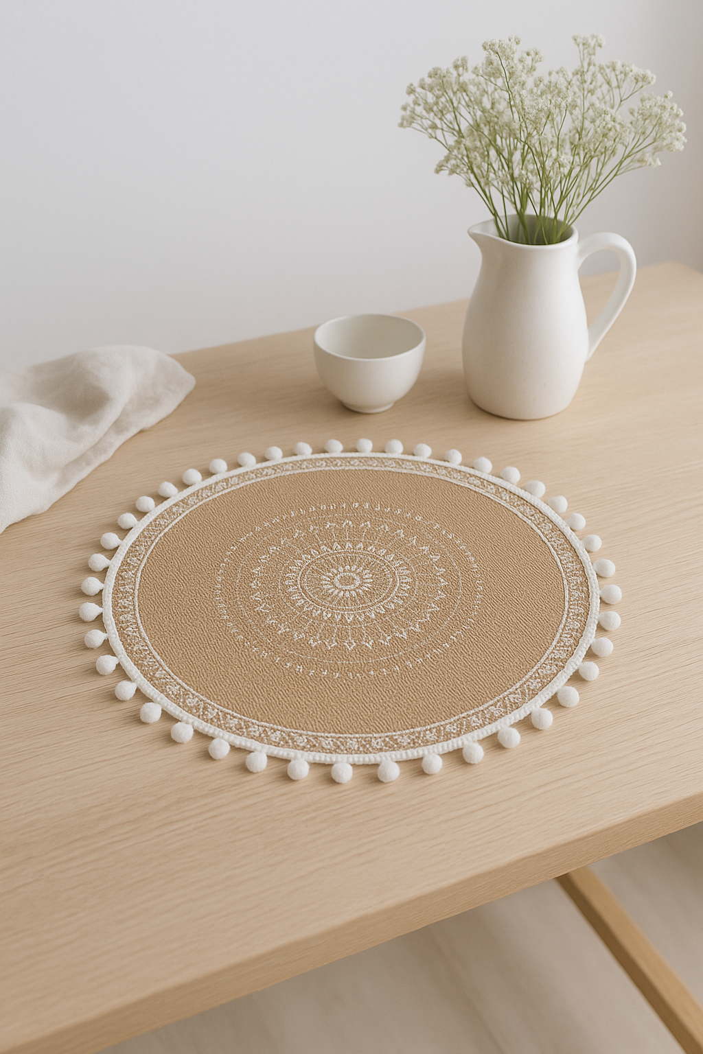 Set de table bohème tressé bambou pompons jute - vue 2 sur 2