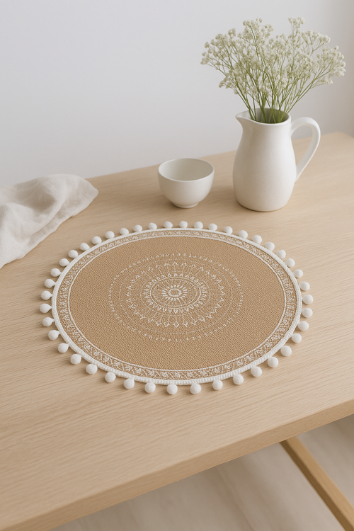 Set de table bohème tressé bambou pompons jute - vue 2 sur 2