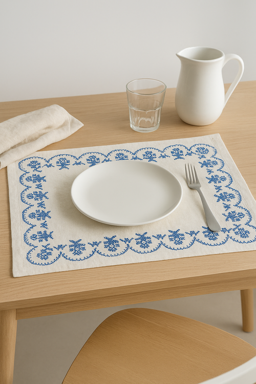 Set de table coton brodé rétro style champêtre - vue 2 sur 2