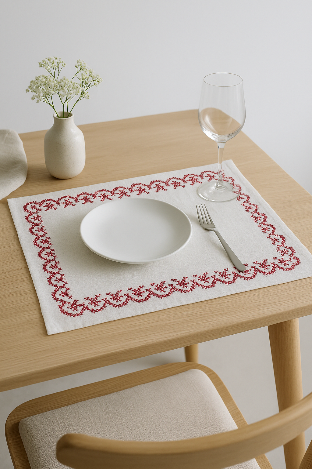 Set de table coton brodé style rétro champêtre - vue 2 sur 2