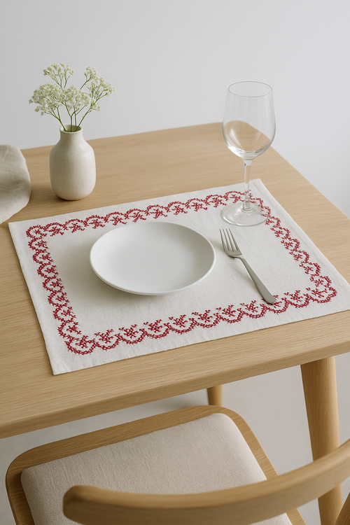 Set de table coton brodé style rétro champêtre - vue 2 sur 2