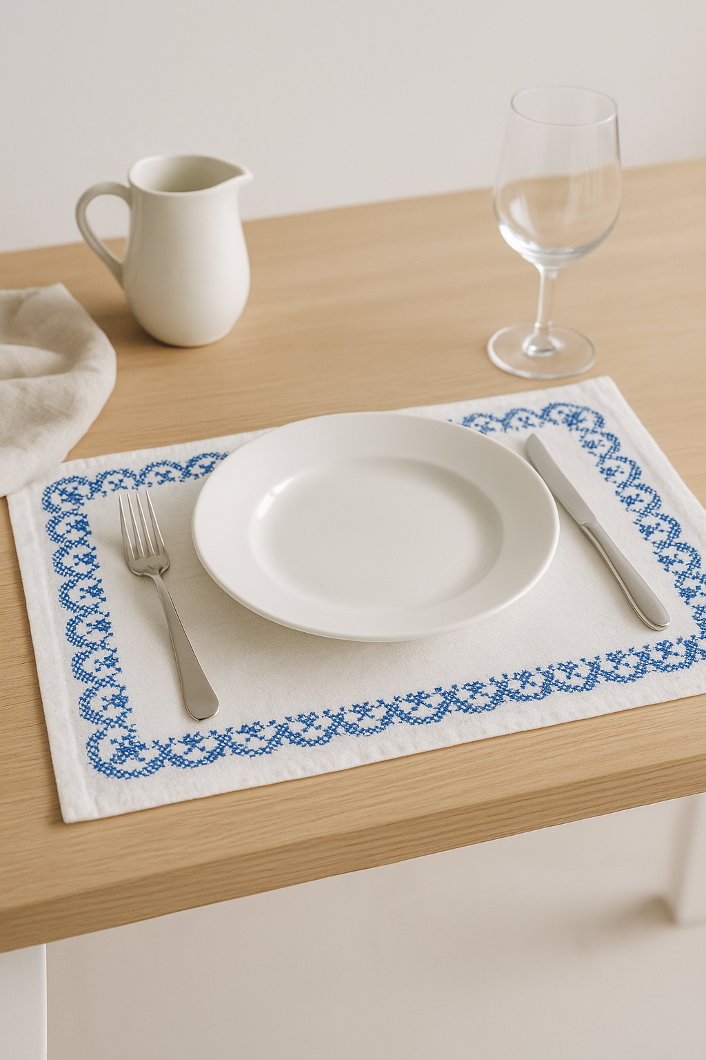 Set de table coton brodé style rétro champêtre dentelle