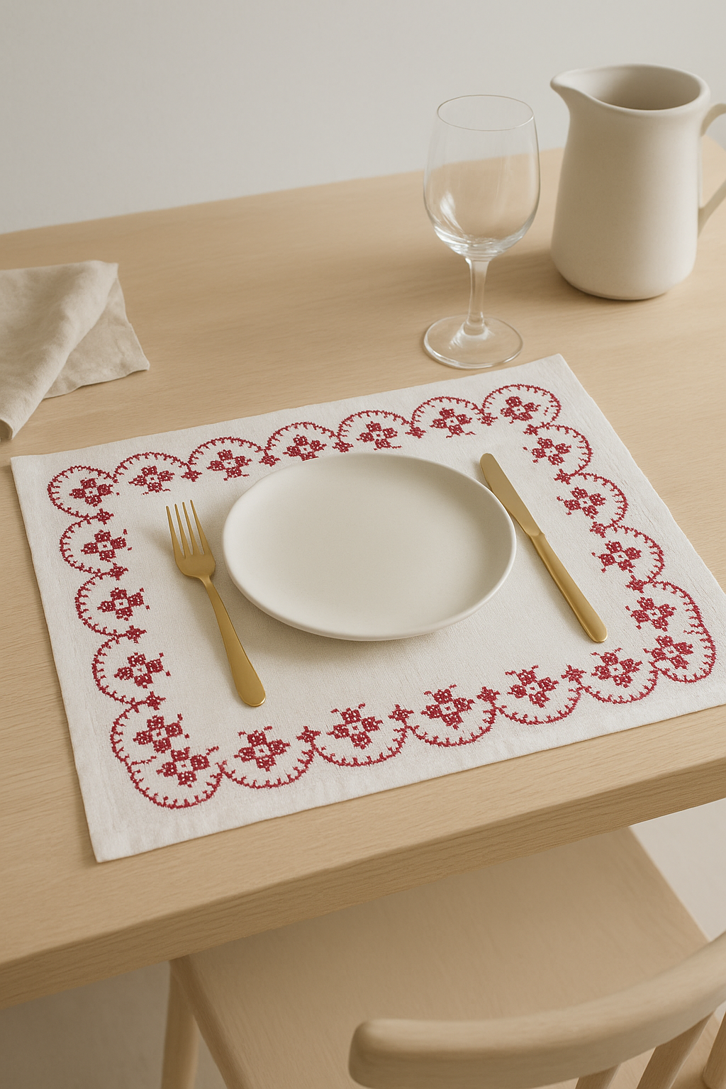 Set de table coton brodé style rétro pastoral - vue 2 sur 2