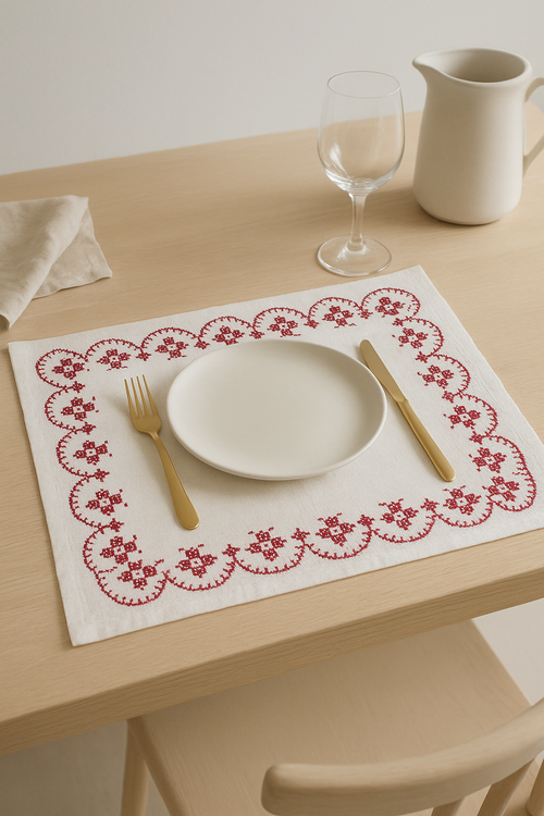 Set de table coton brodé style rétro pastoral - vue 2 sur 2