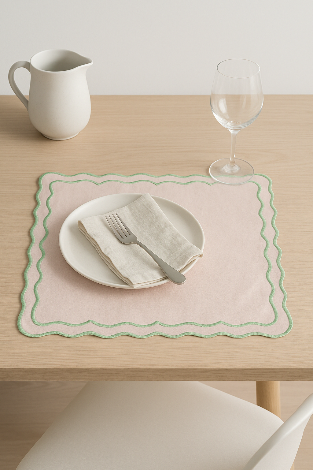 Set de table coton brodé vintage bords ondulés - vue 2 sur 2