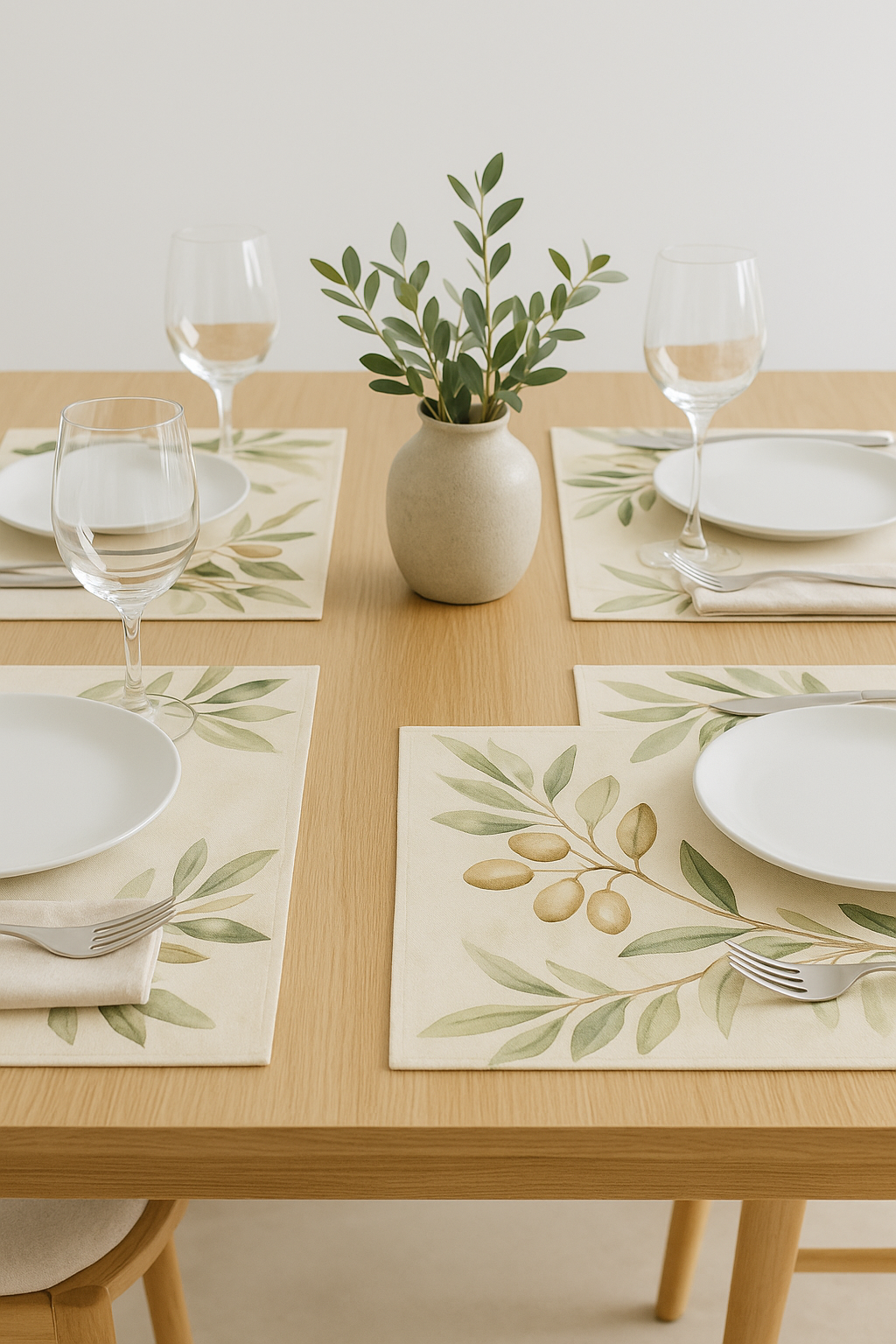 Set de table feuilles olivier style aquarelle lot - vue 2 sur 2