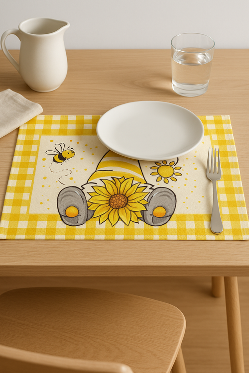 Set de table fleuri style bohème en lin - vue 2 sur 2