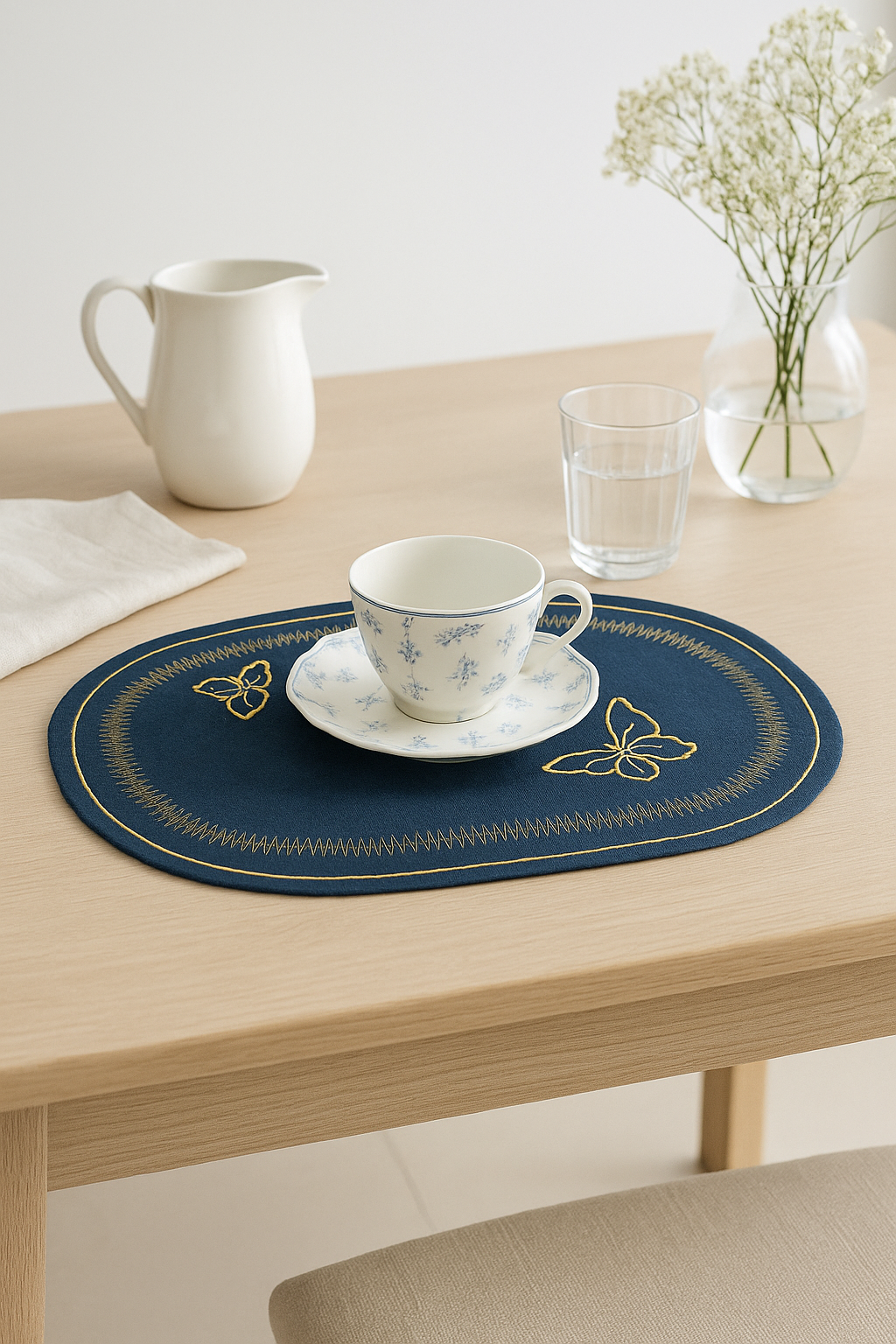 Set de table lin brodé style moderne lavable durable - vue 2 sur 2