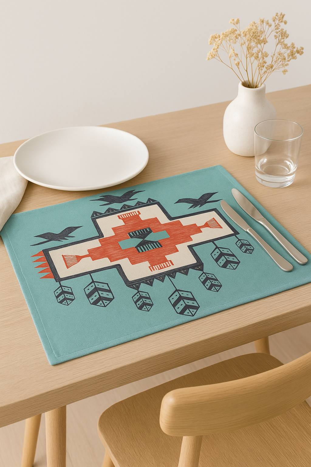 Set de table oiseaux folkloriques style tribal lavable - vue 2 sur 2